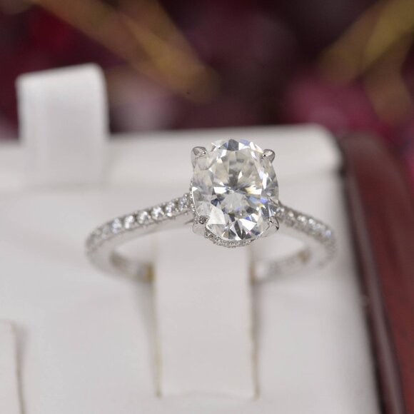 Fully Iced Oval Engagement Solitaire Moissanite Ring - Picture 12 of 12